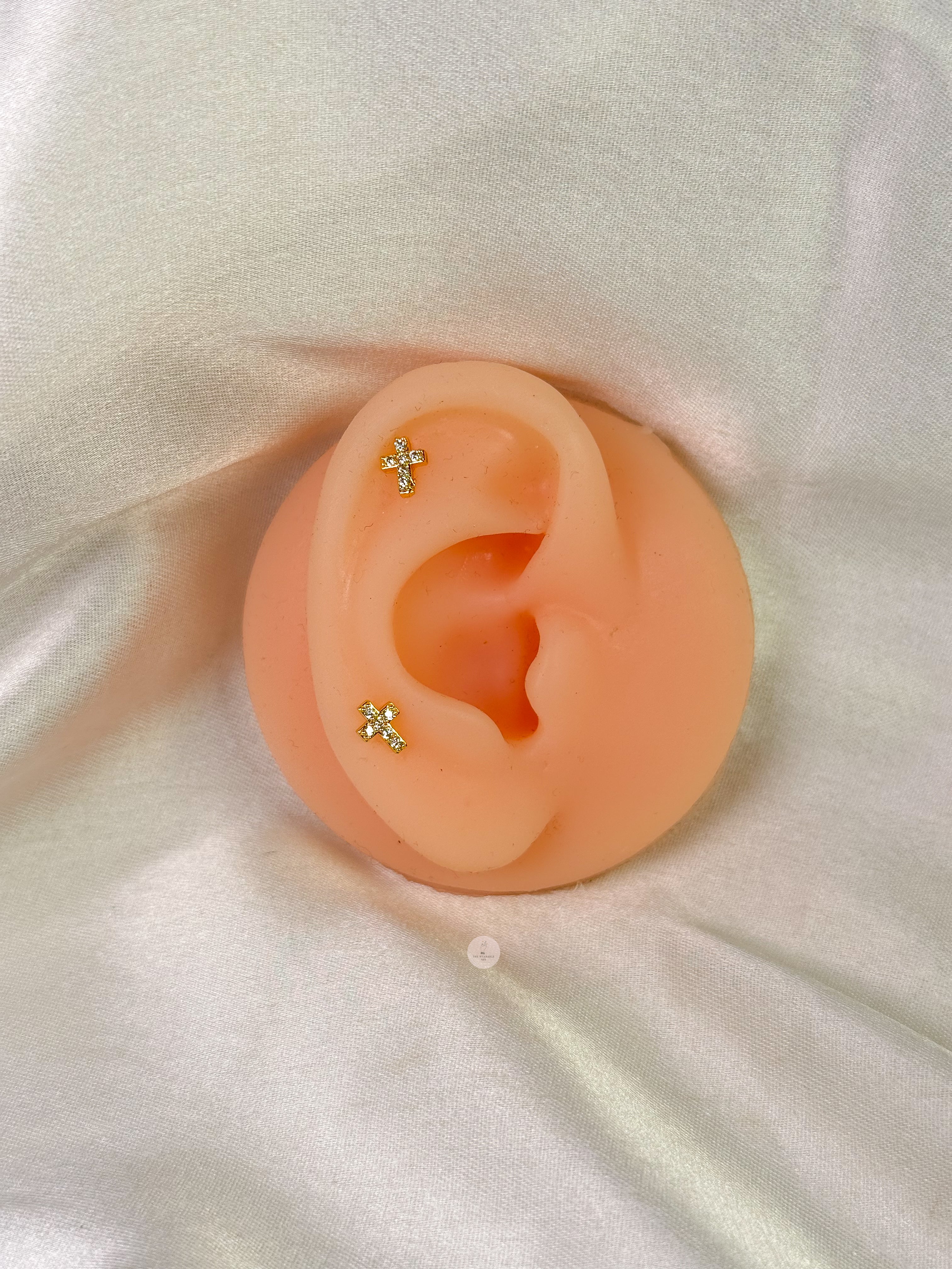 Cross Gold Ball Back Studs