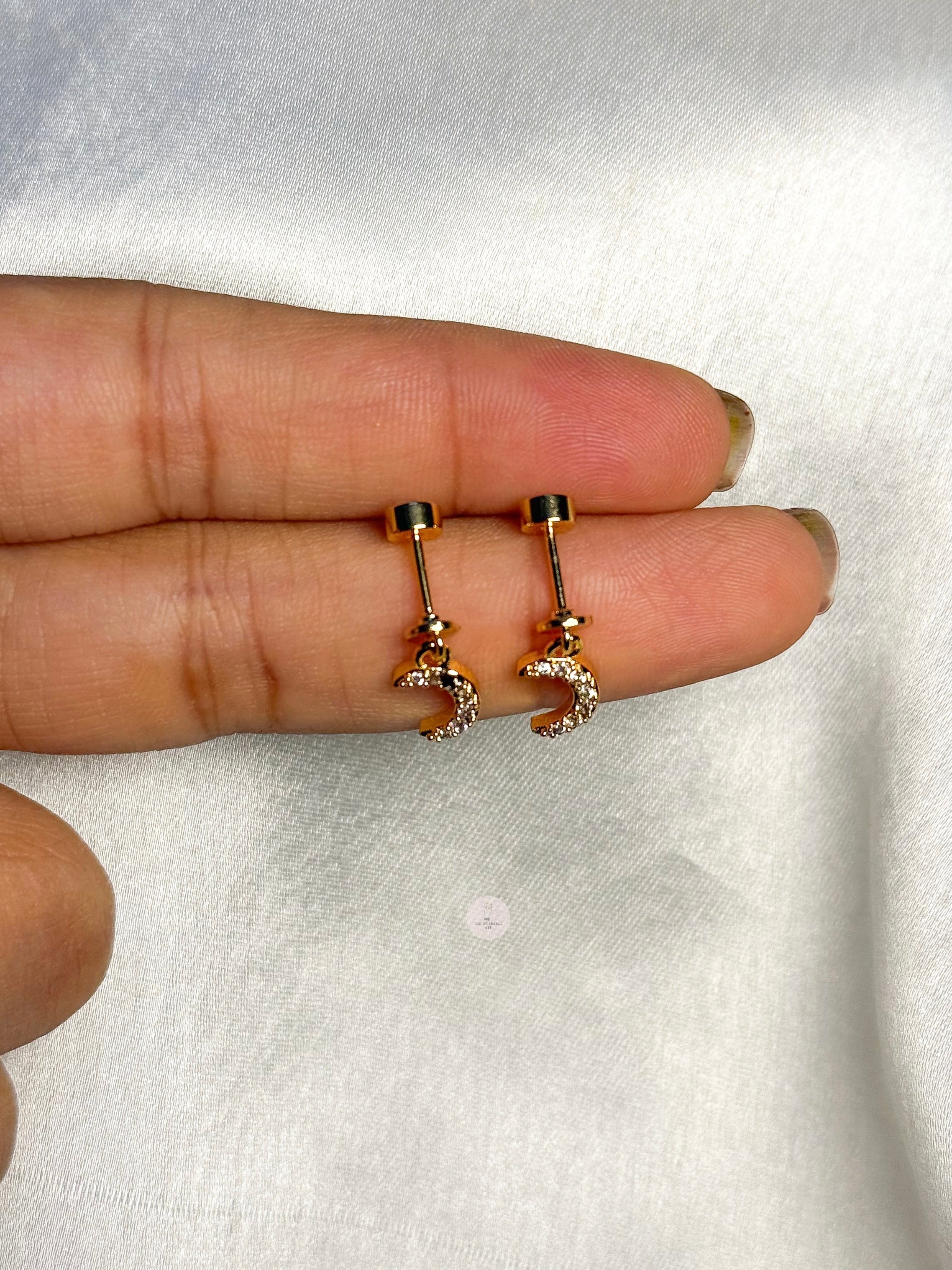 Crescent Moon drop studs