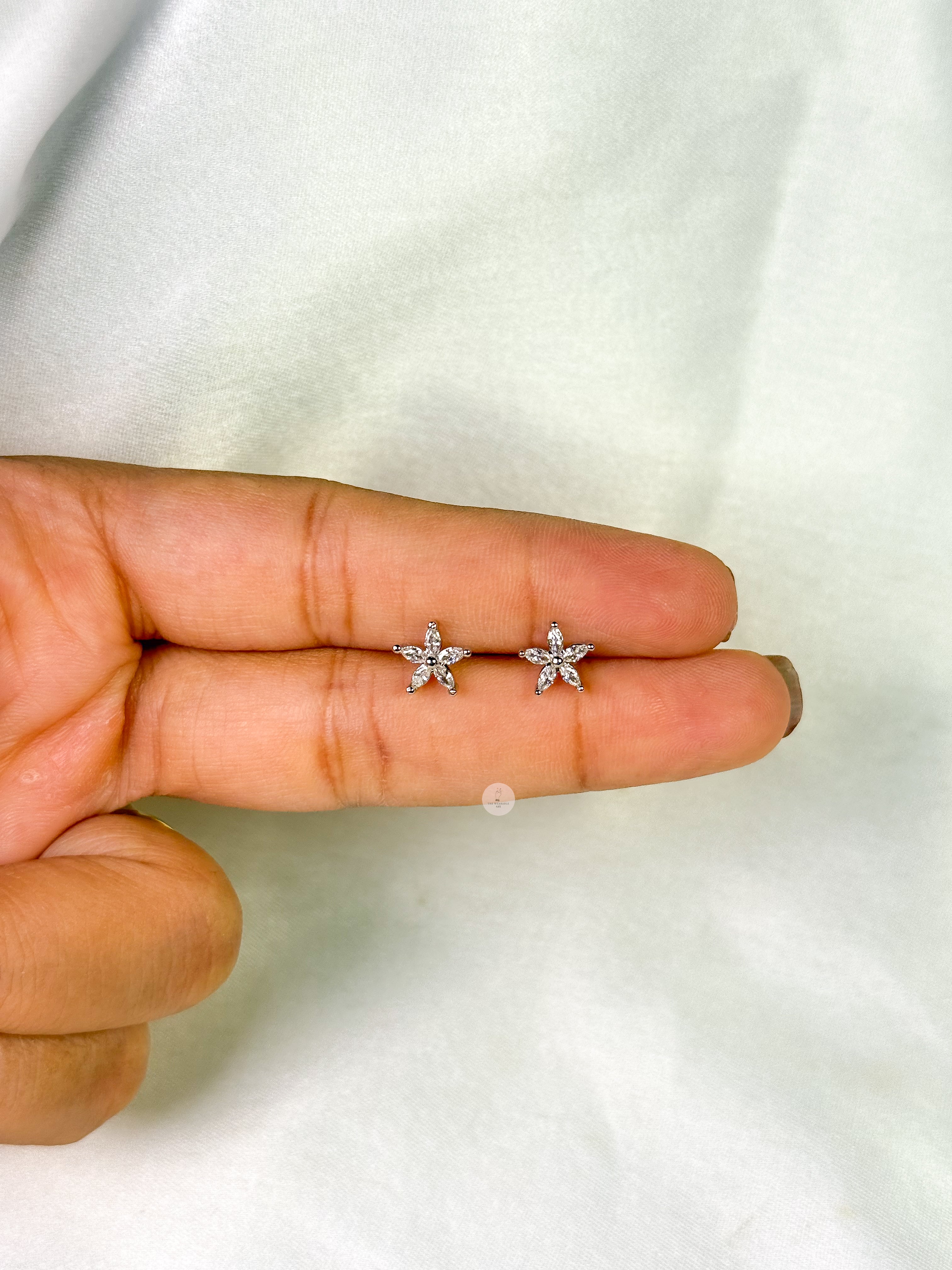 Floral Silver Ball Back Studs