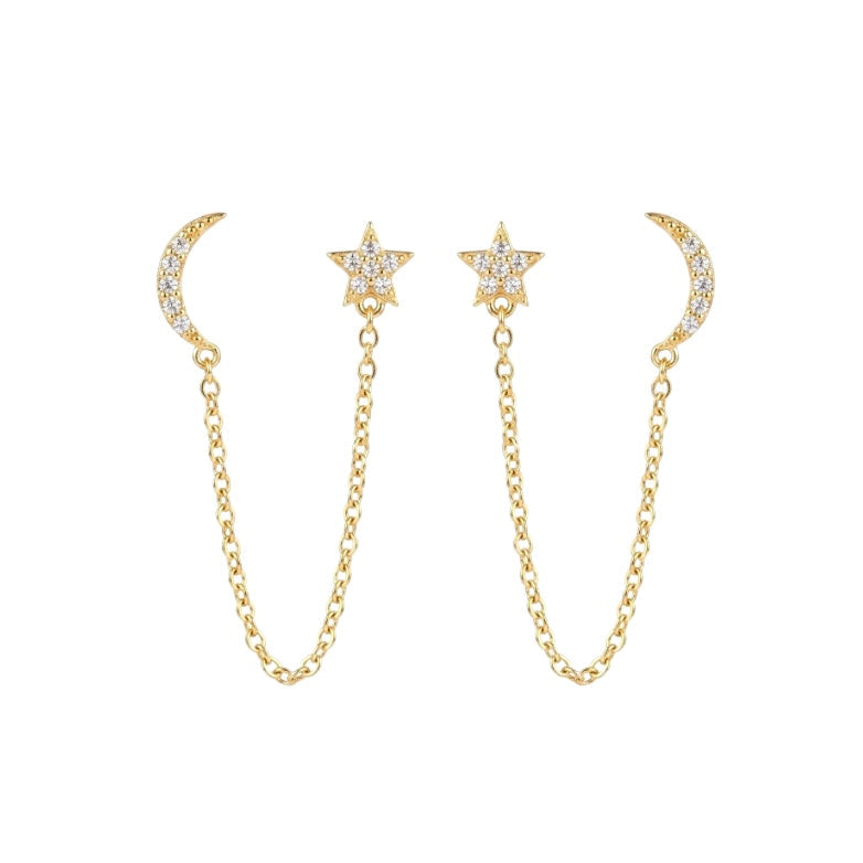 Star Moon Chain Earrings