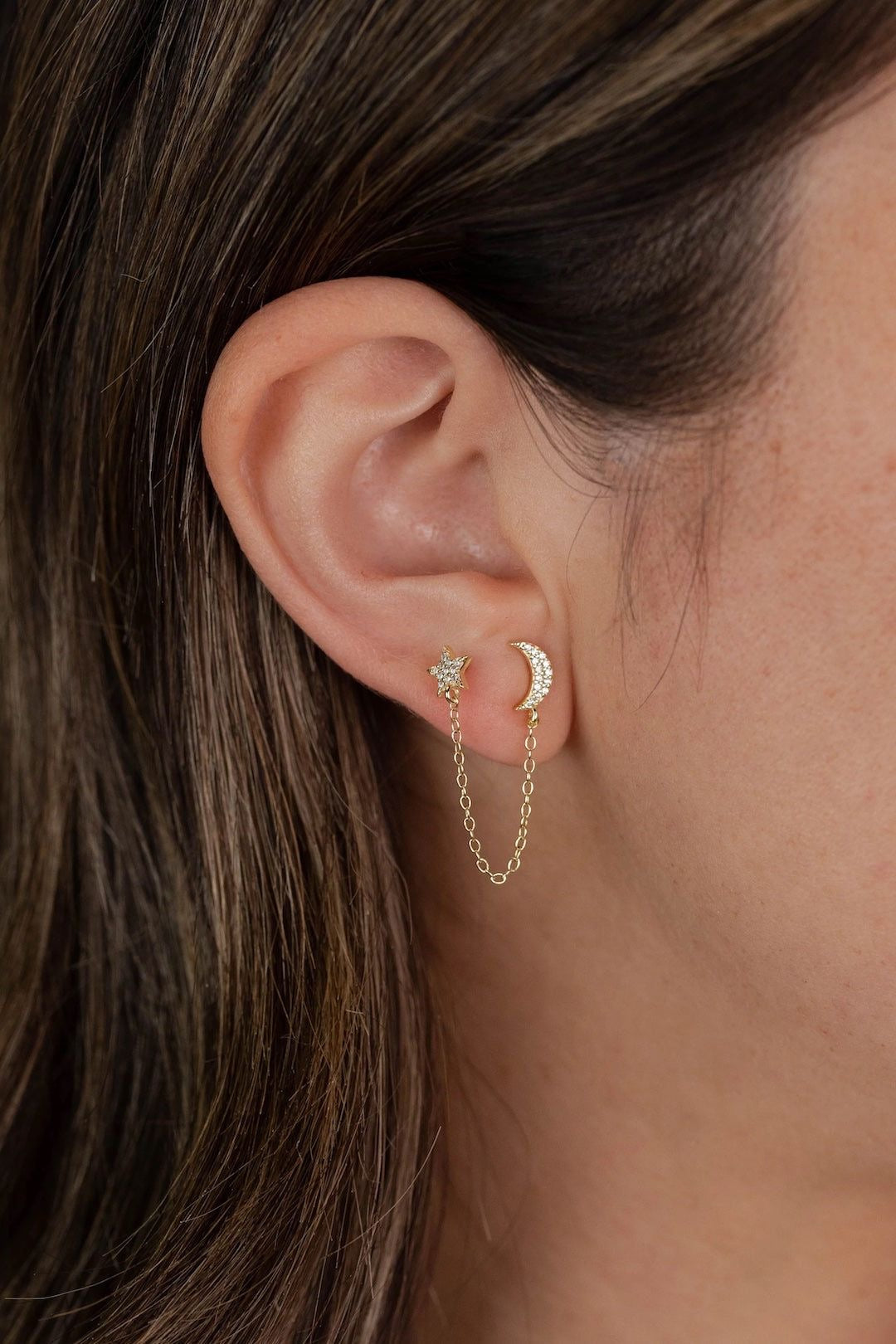Star Moon Chain Earrings